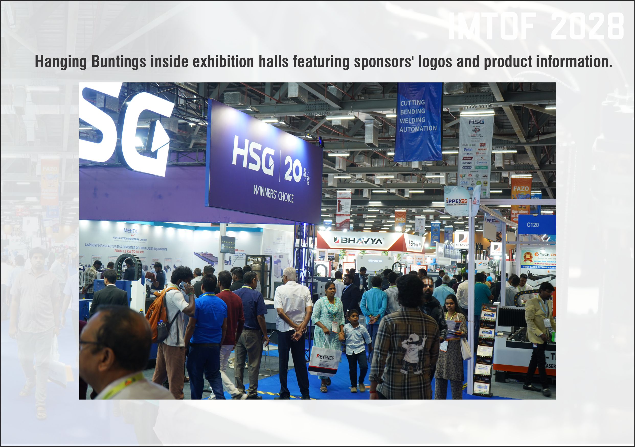 Hanging sponsor buntings inside an exhibition hall